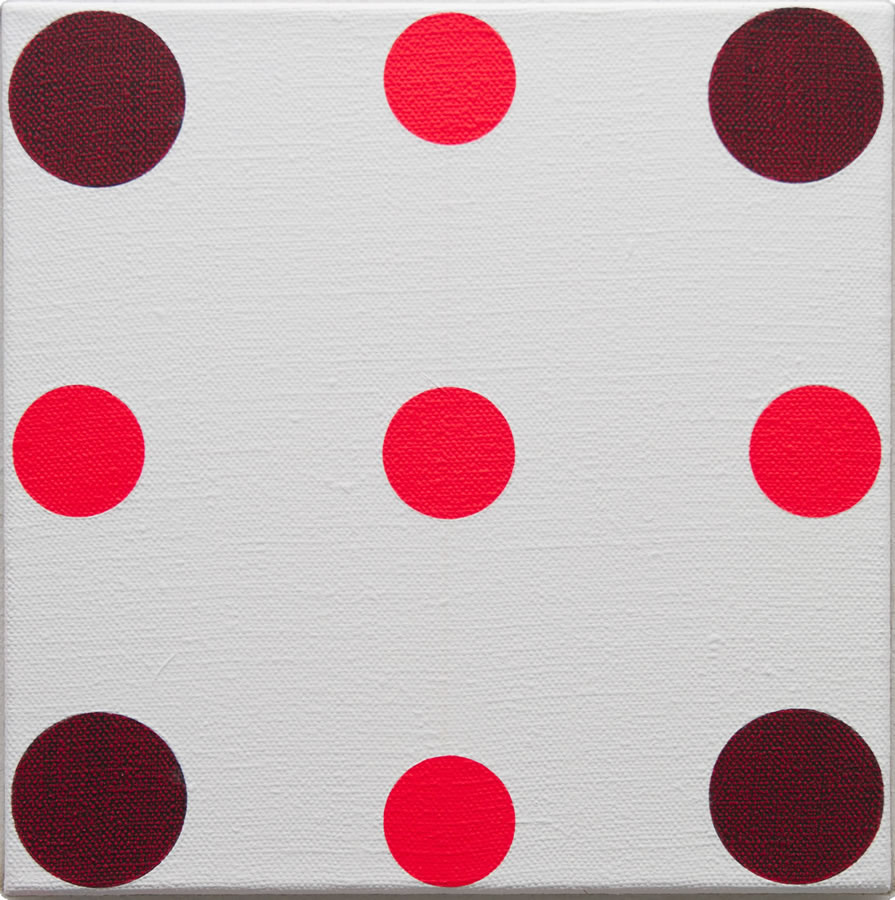 Red in Four Directions, 2016, acrylic on flax 30cm x 30cm